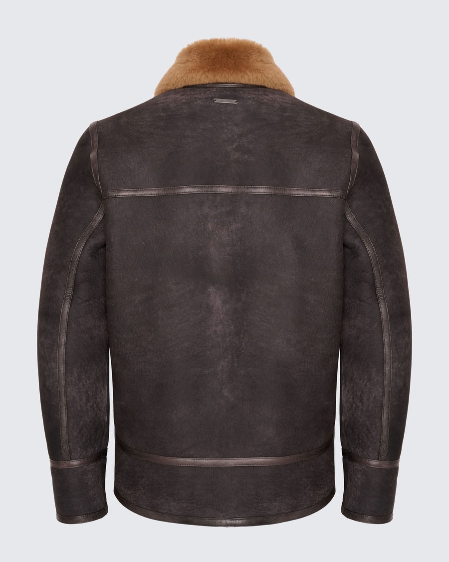 Gregor Shearling Bomber Jacket Dark Brown