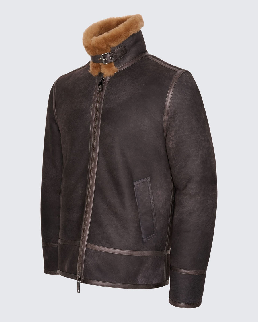 Gregor Shearling Bomber Jacket Dark Brown