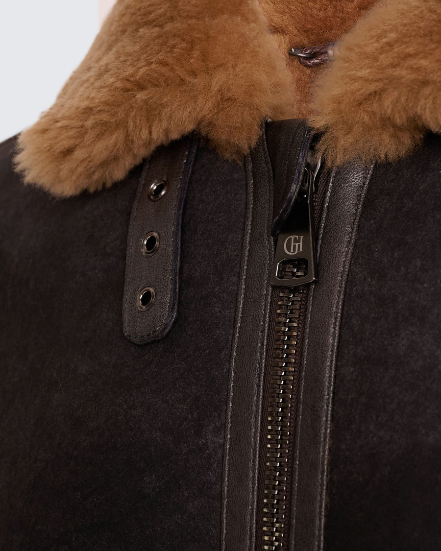 Gregor Shearling Bomber Jacket Dark Brown