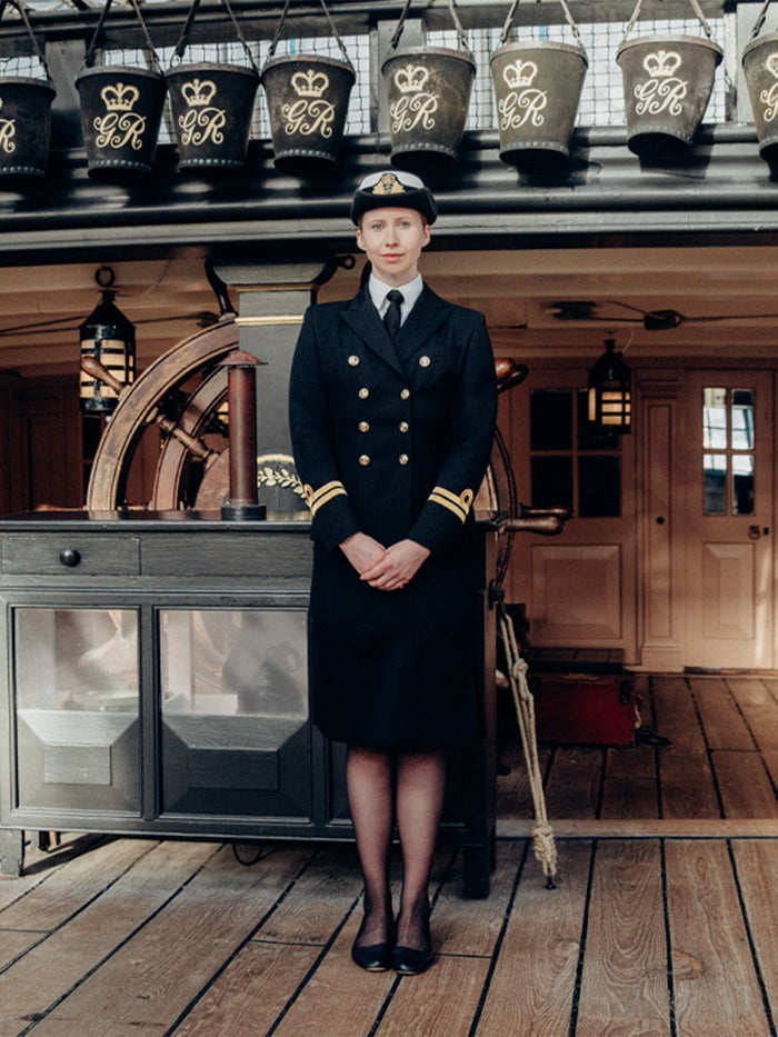Women’s Royal Navy No. 1 uniform made from 100% British wool and tailored wit...