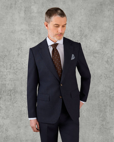 Holbech Virgin Wool Check Suit Navy