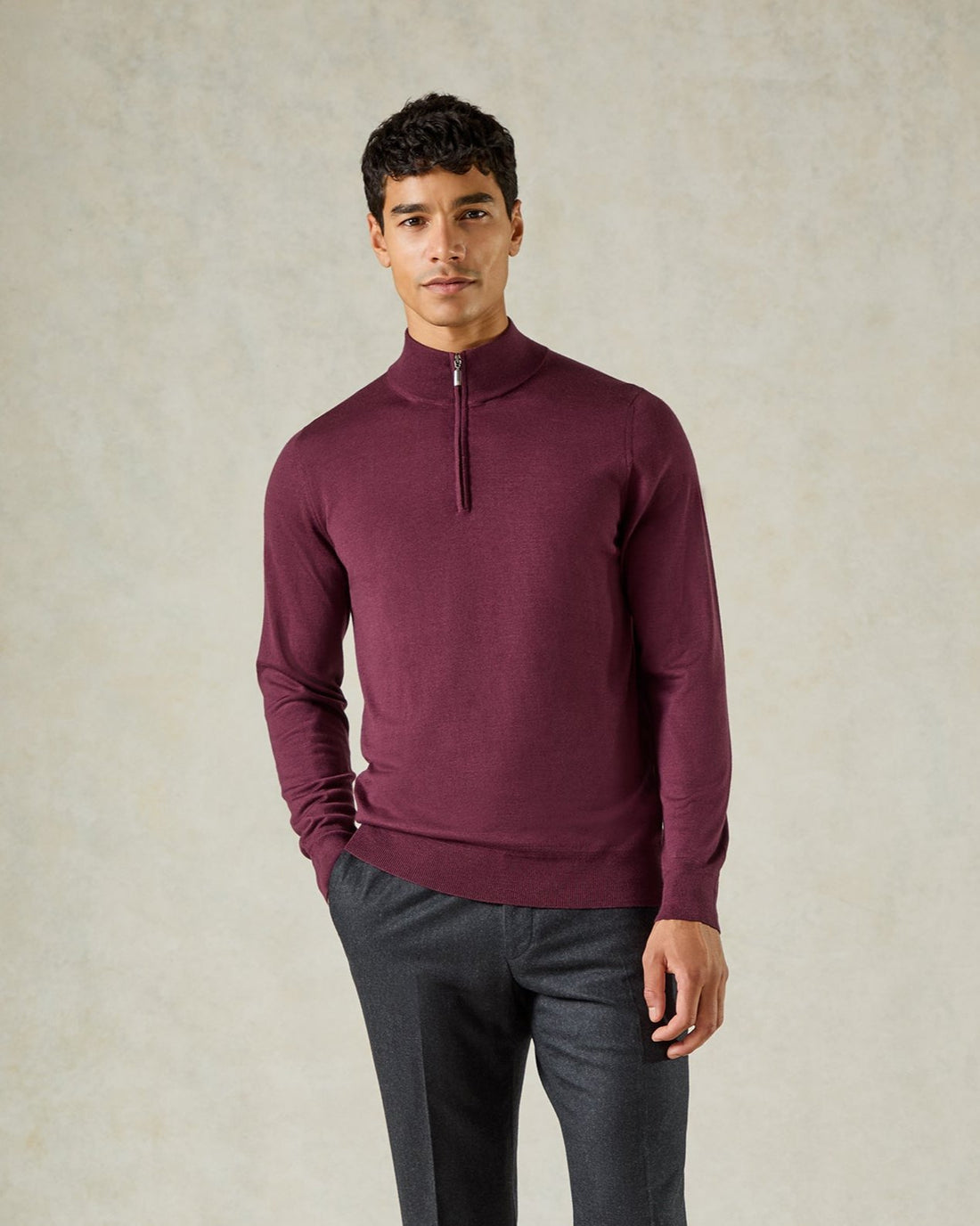 Hamilton Wool Silk Cashmere Quarter Zip Knit Burgundy