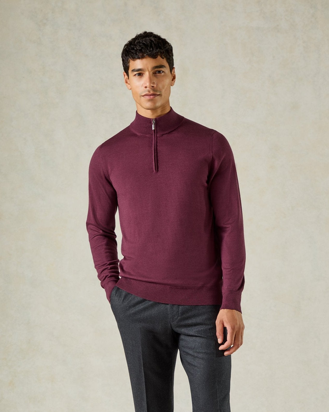 Hamilton Wool Silk Cashmere Quarter Zip Knit Burgundy