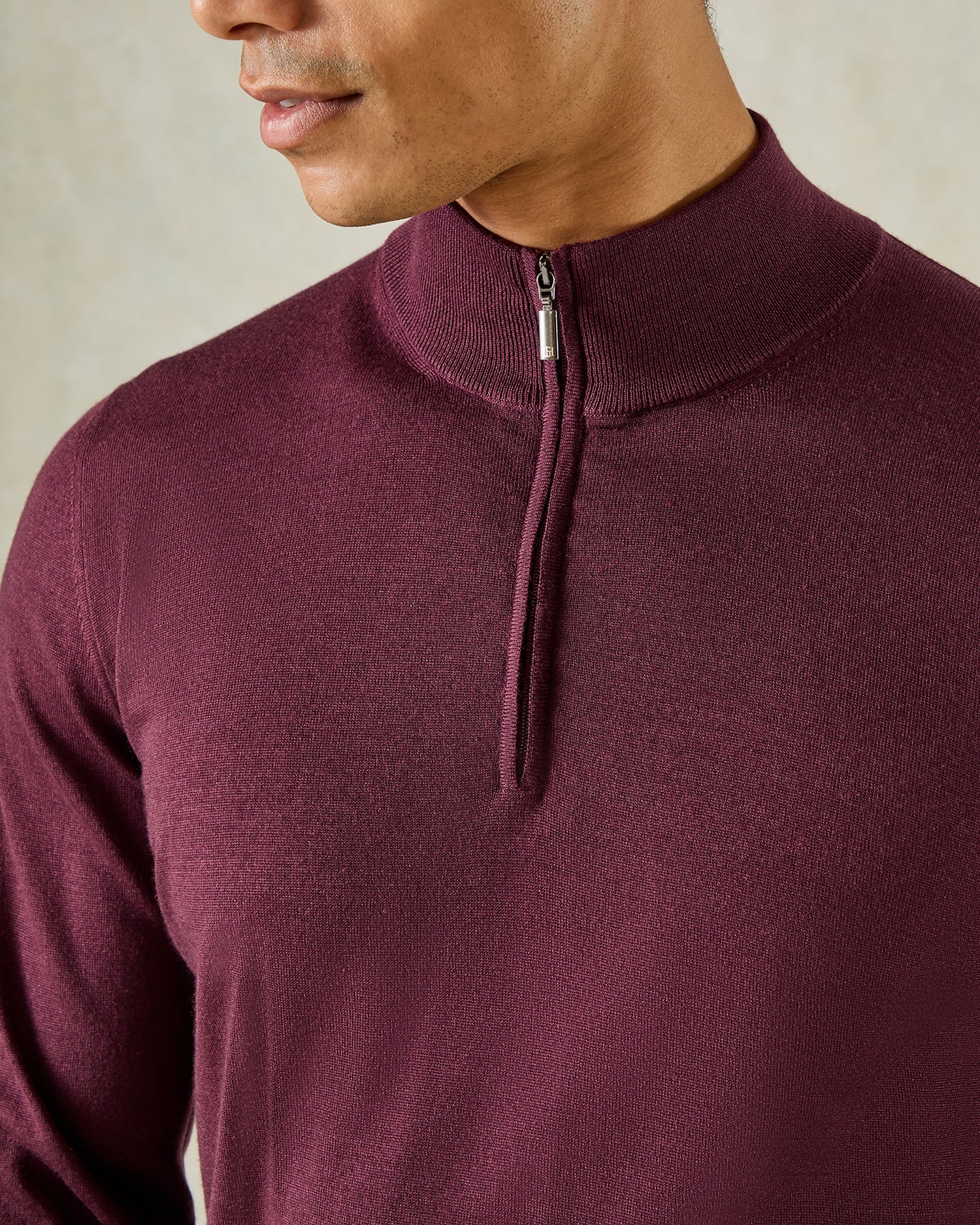 Hamilton Wool Silk Cashmere Quarter Zip Knit Burgundy