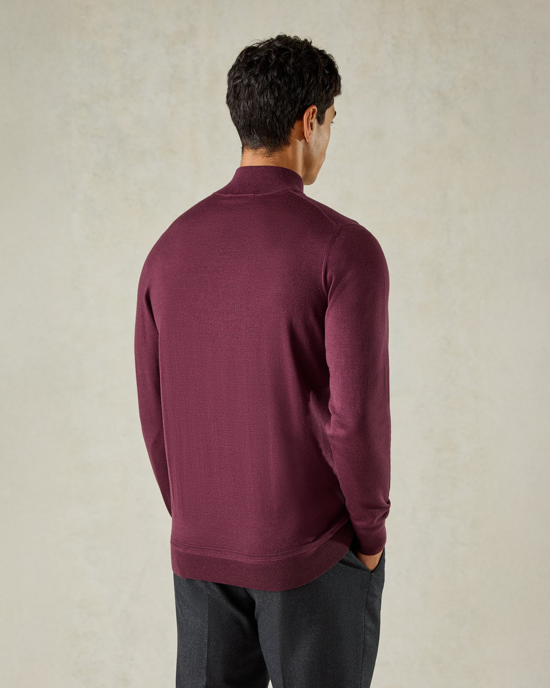 Hamilton Wool Silk Cashmere Quarter Zip Knit Burgundy
