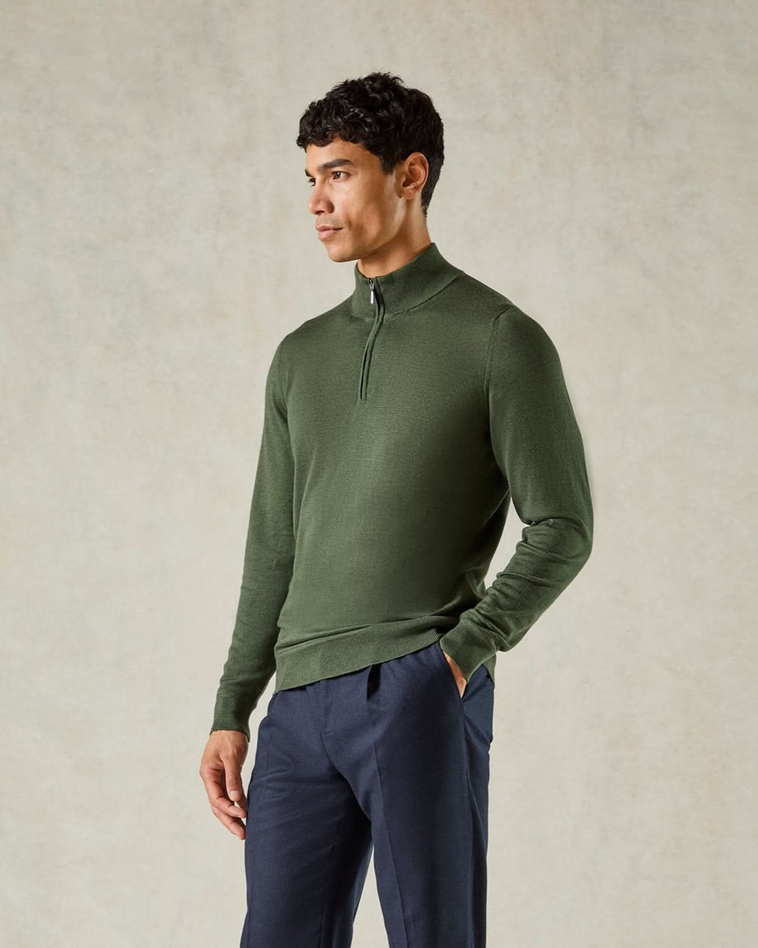 Hamilton Wool Silk Cashmere Quarter Zip Knit Green