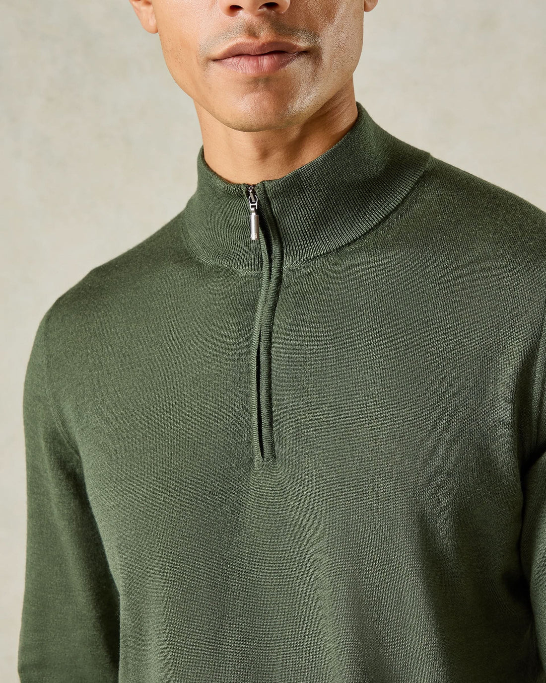 Hamilton Wool Silk Cashmere Quarter Zip Knit Green