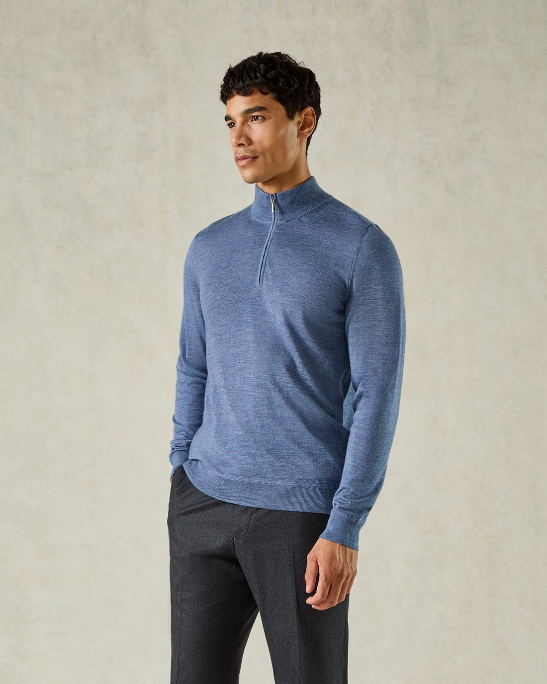 Hamilton Wool Silk Cashmere Quarter Zip Knit Light Blue