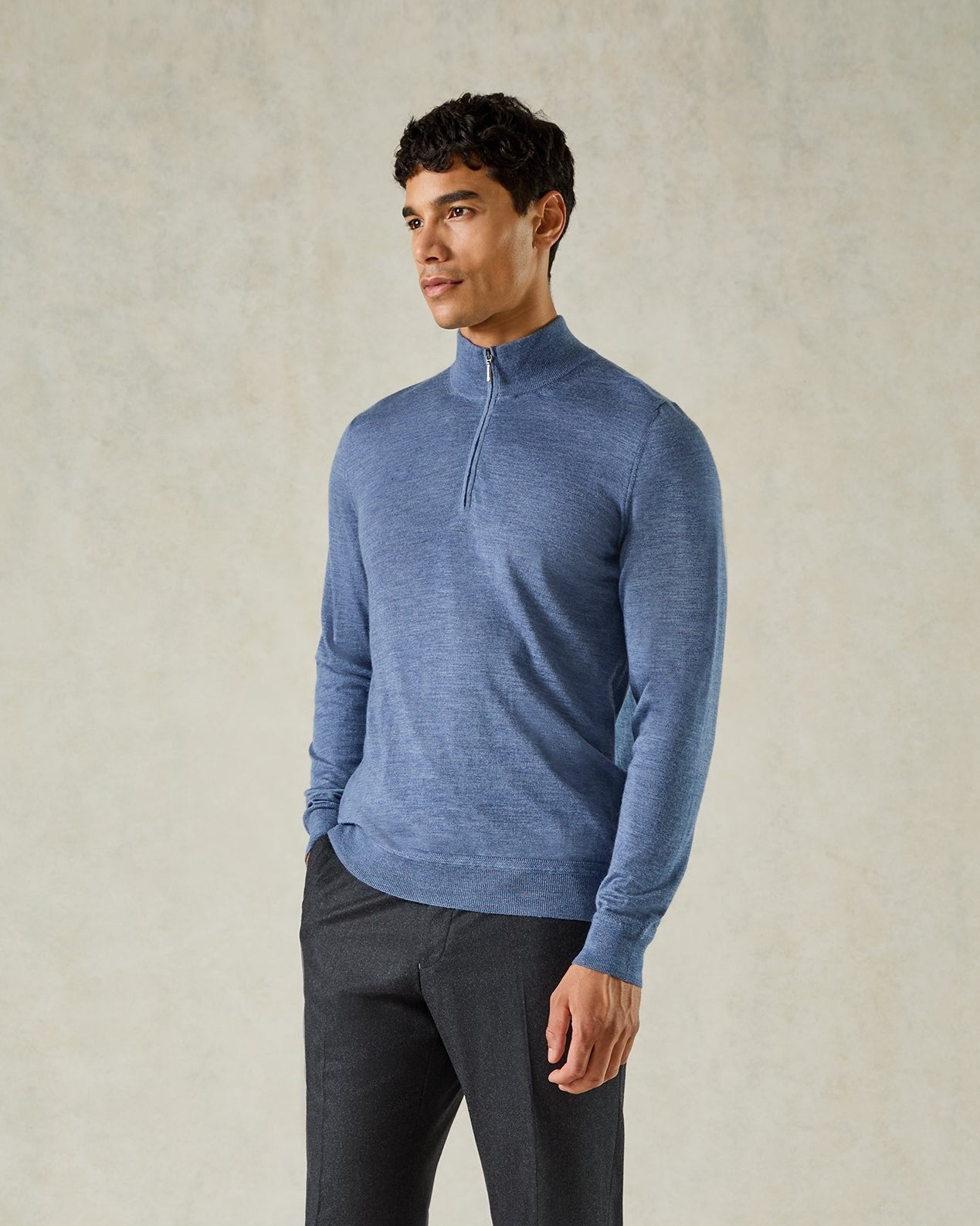 Hamilton Wool Silk Cashmere Quarter Zip Knit Light Blue