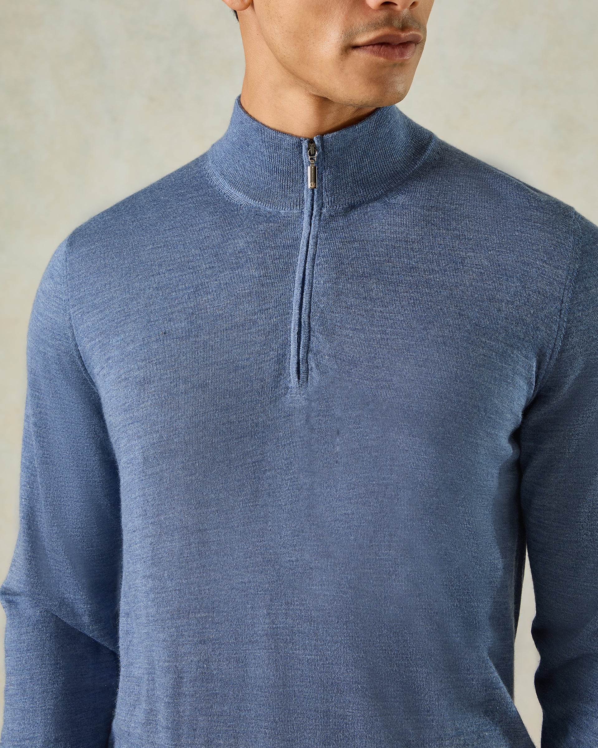 Hamilton Wool Silk Cashmere Quarter Zip Knit Light Blue