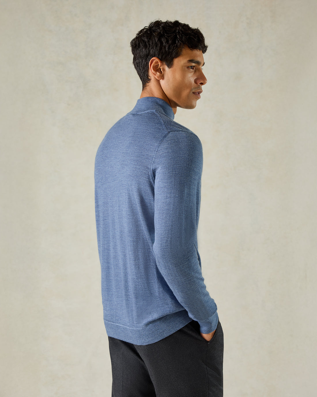 Hamilton Wool Silk Cashmere Quarter Zip Knit Light Blue