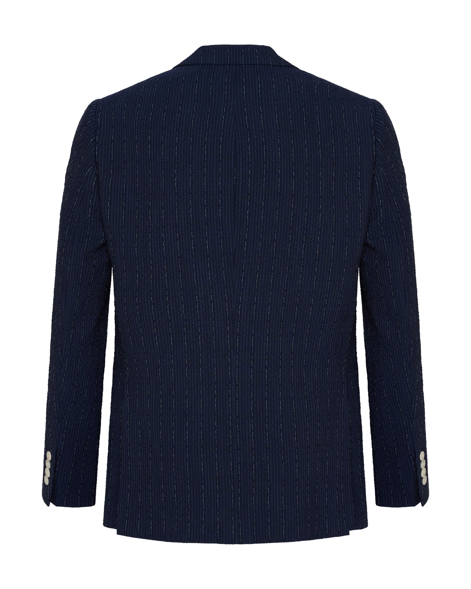 Harrison Virgin Wool Silk Linen Elastane Seersucker Suit Jacket Navy Morse Code