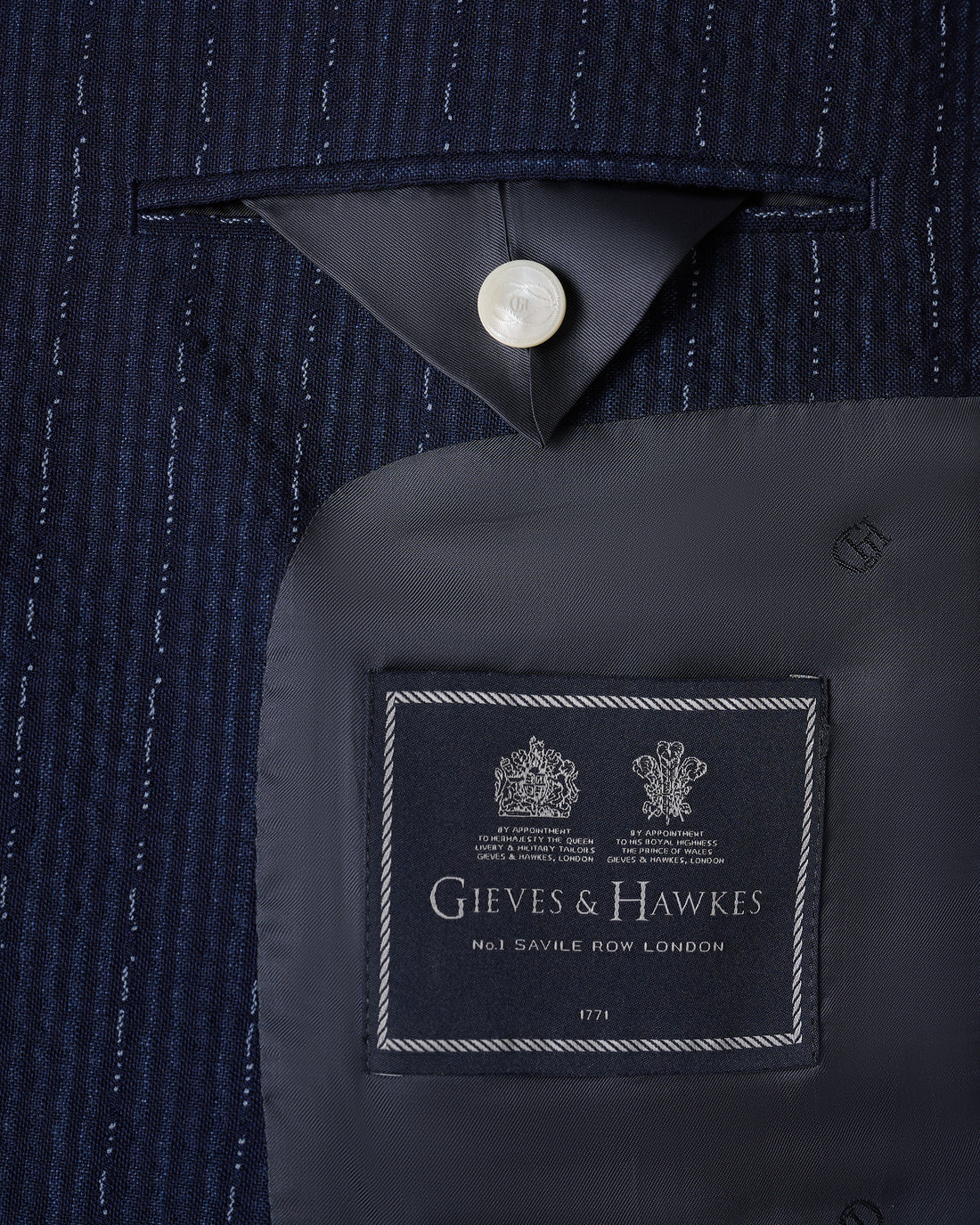 Harrison Virgin Wool Silk Linen Elastane Seersucker Suit Jacket Navy Morse Code