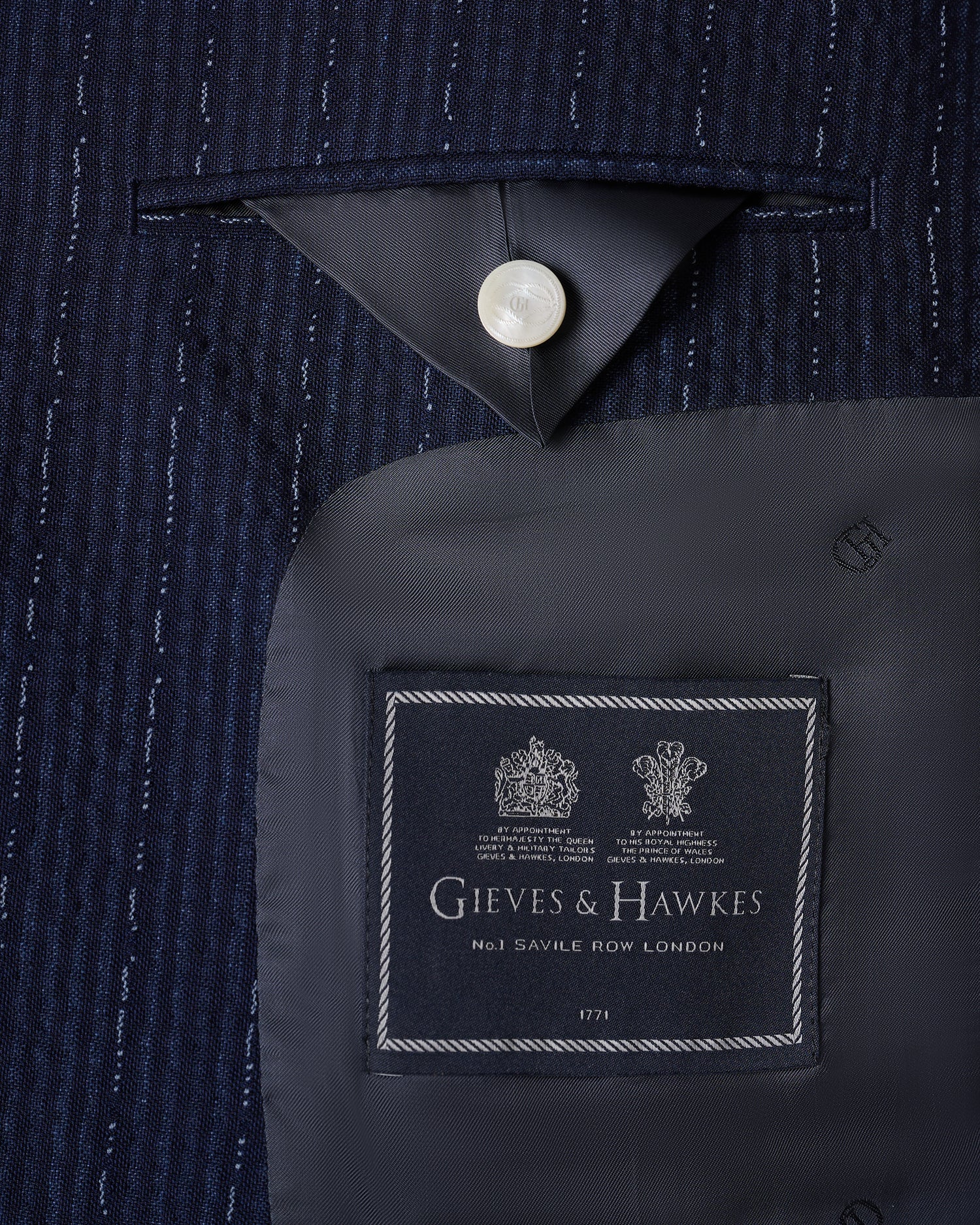 Harrison Virgin Wool Silk Linen Elastane Seersucker Suit Jacket Navy Morse Code