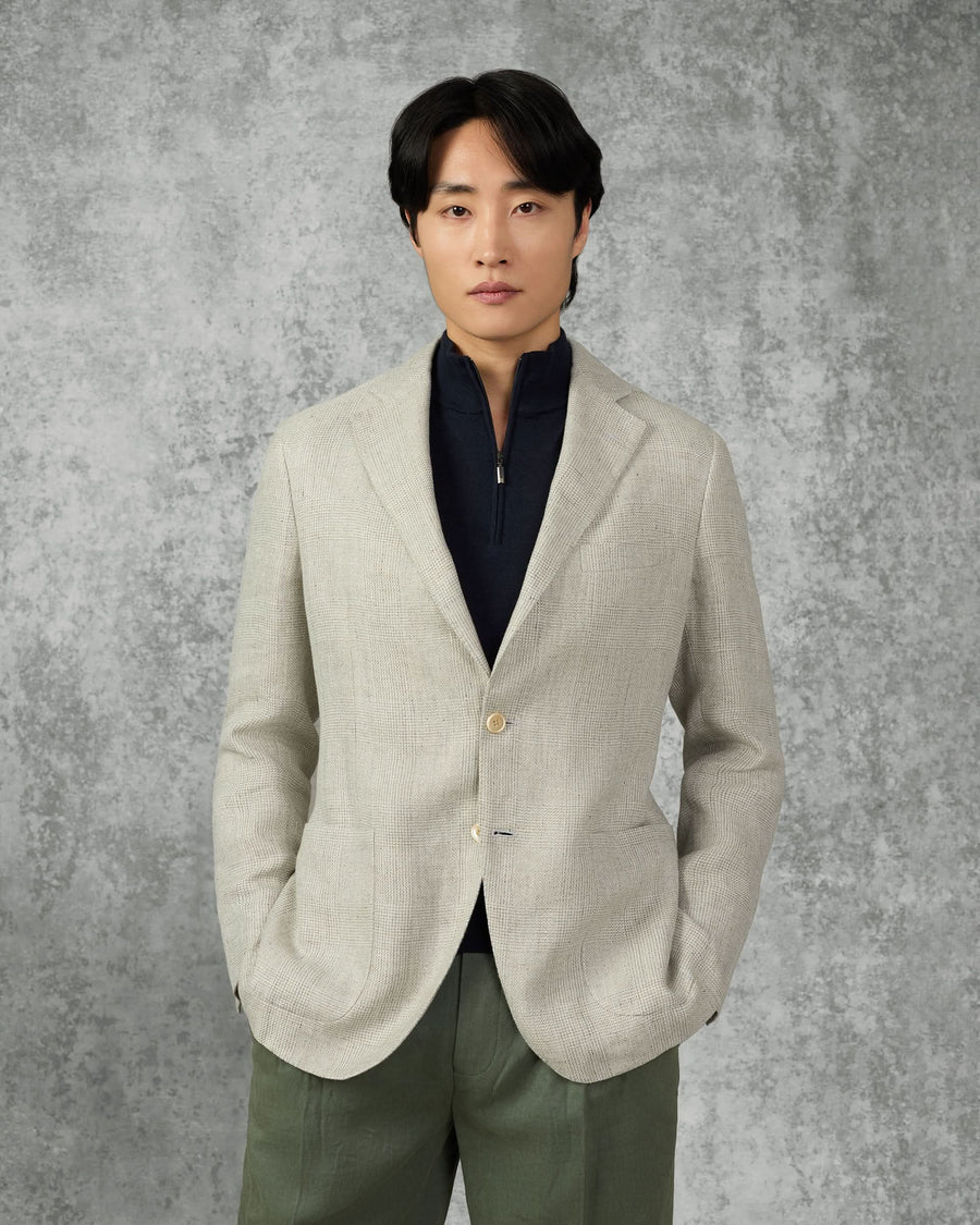 Hartley Linen Wool & Silk Unstructured Blazer Light Gray