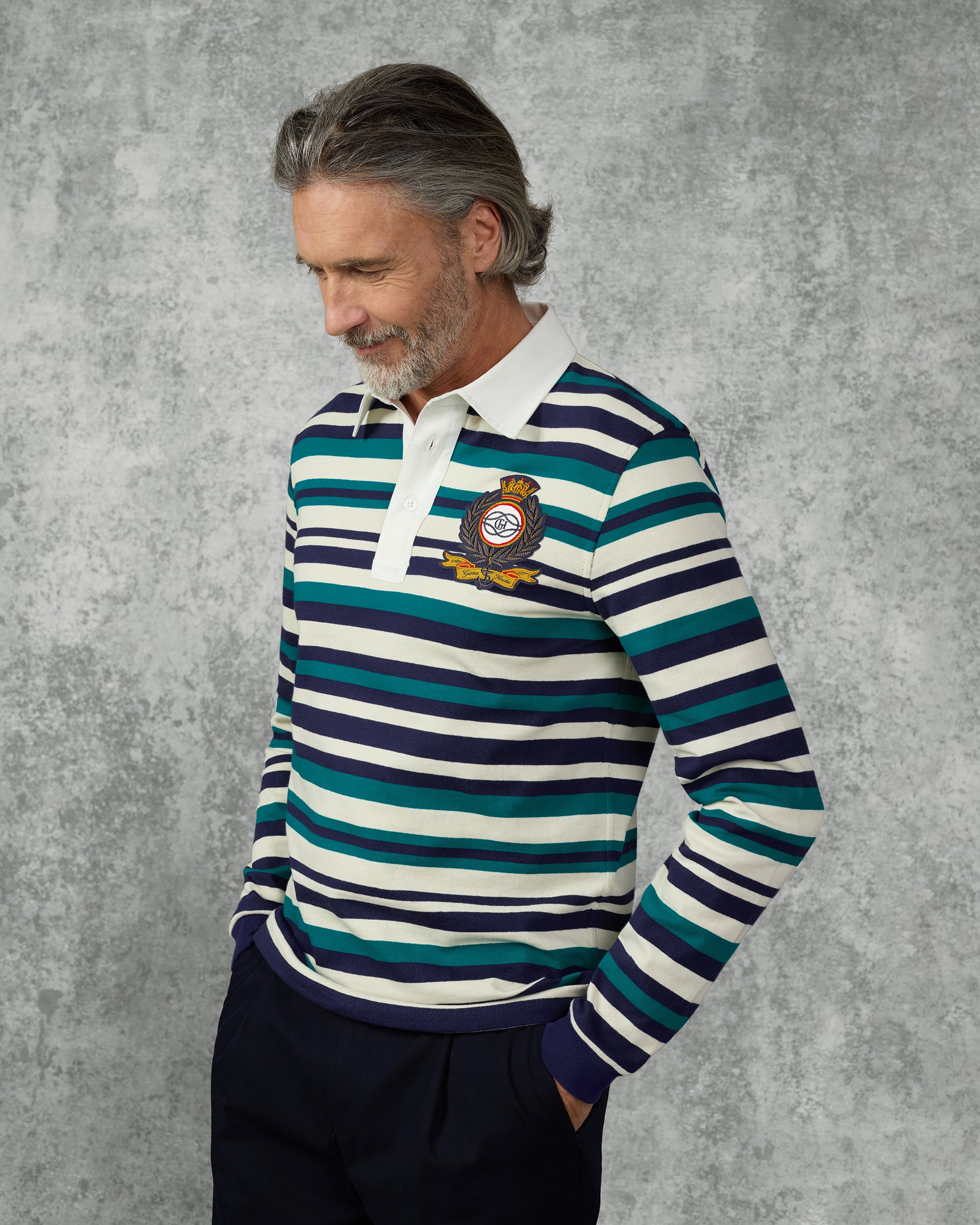 Hayes Cotton Rugby Stripe Polo Shirt Navy