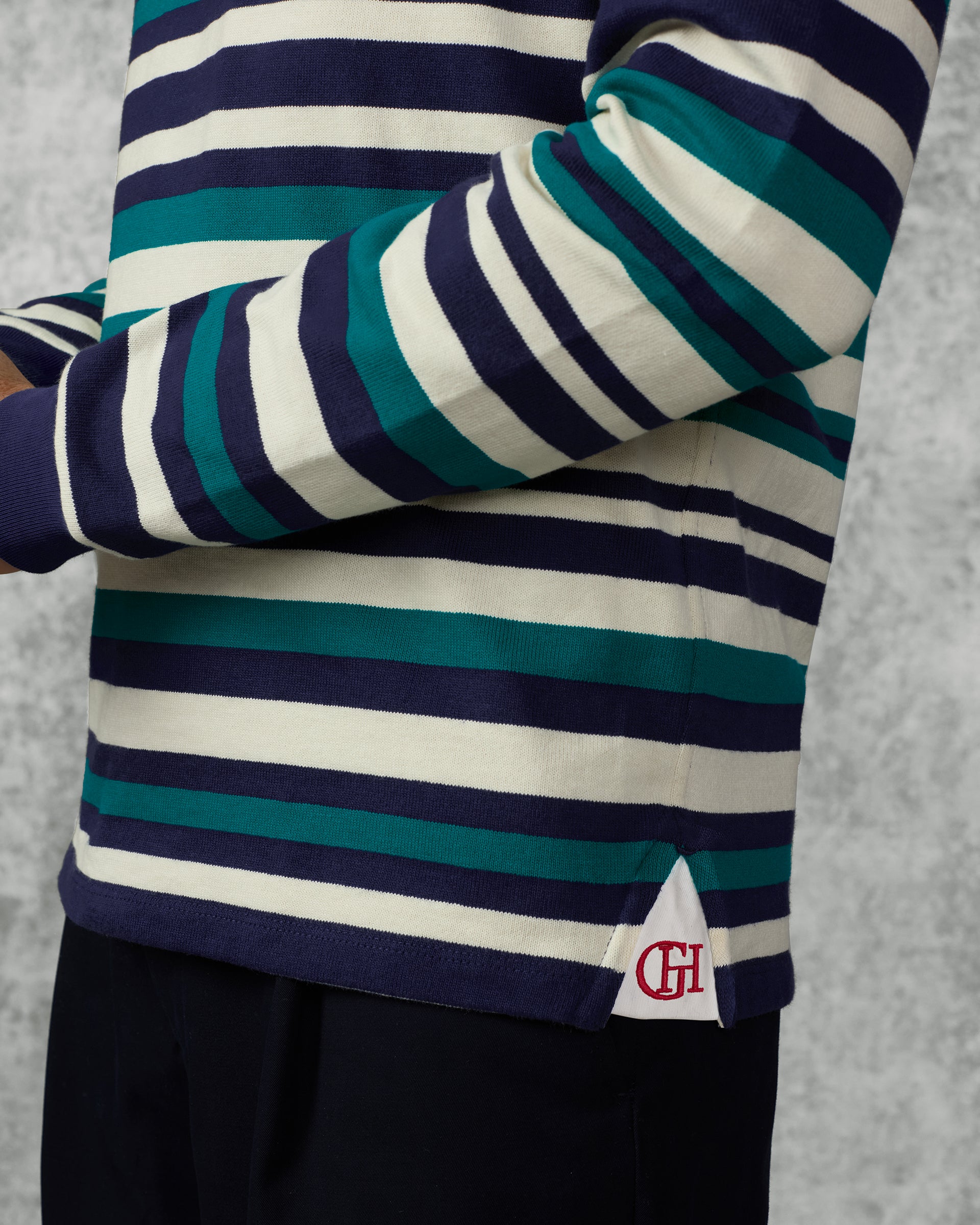 Hayes Cotton Rugby Stripe Polo Shirt Navy