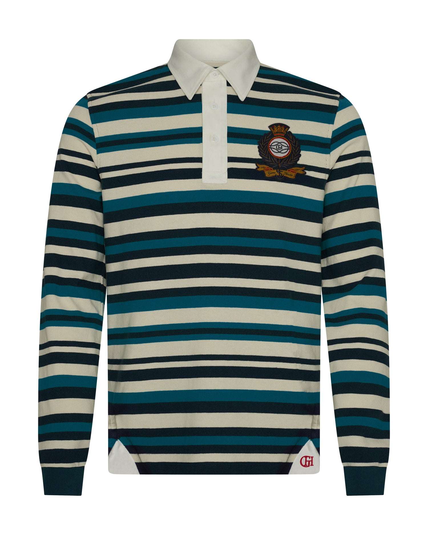 Hayes Cotton Rugby Stripe Polo Shirt Navy