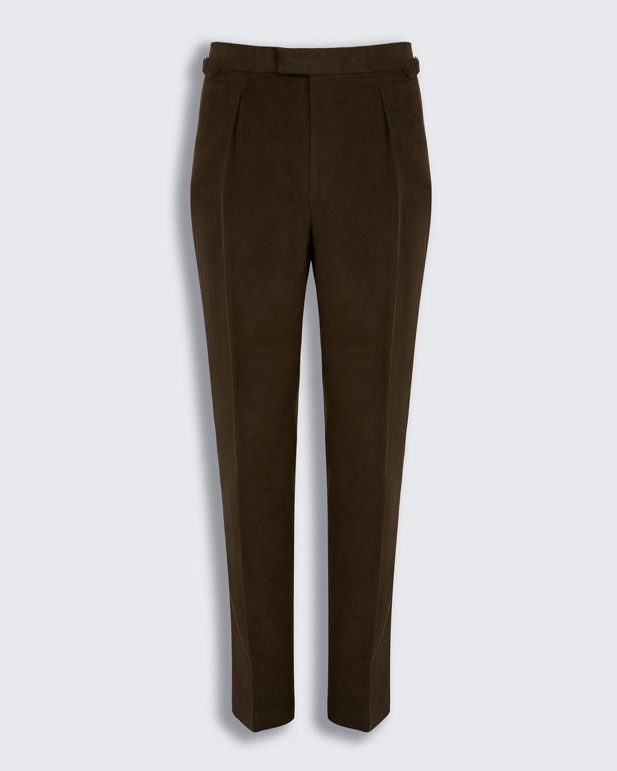 Hayter Pleated Pant Moleskin Dark Brown