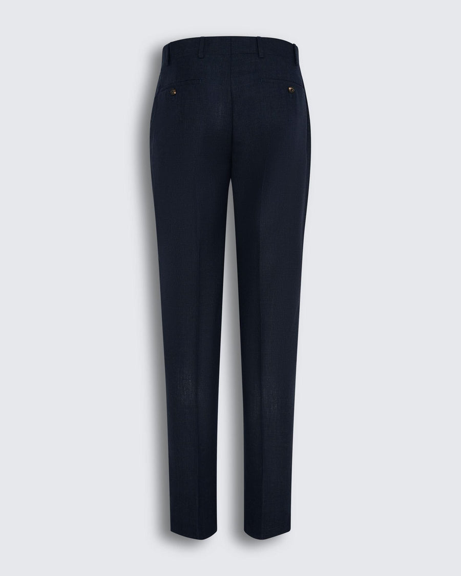 Holbech Virgin Wool Check Suit Pant Navy