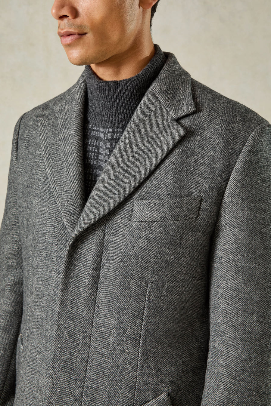 Hovell Herringbone Top Coat Grey