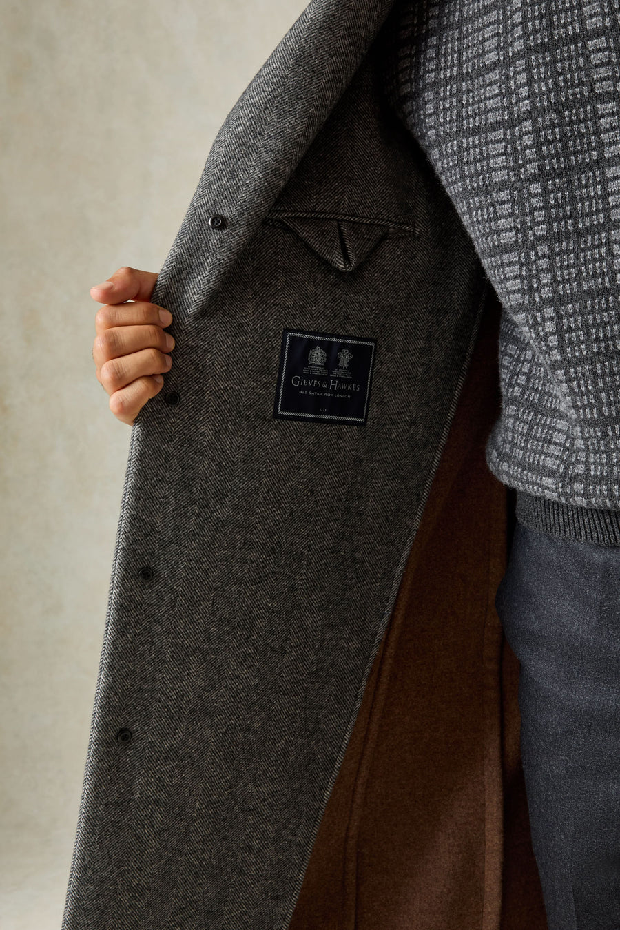 Hovell Herringbone Top Coat Grey