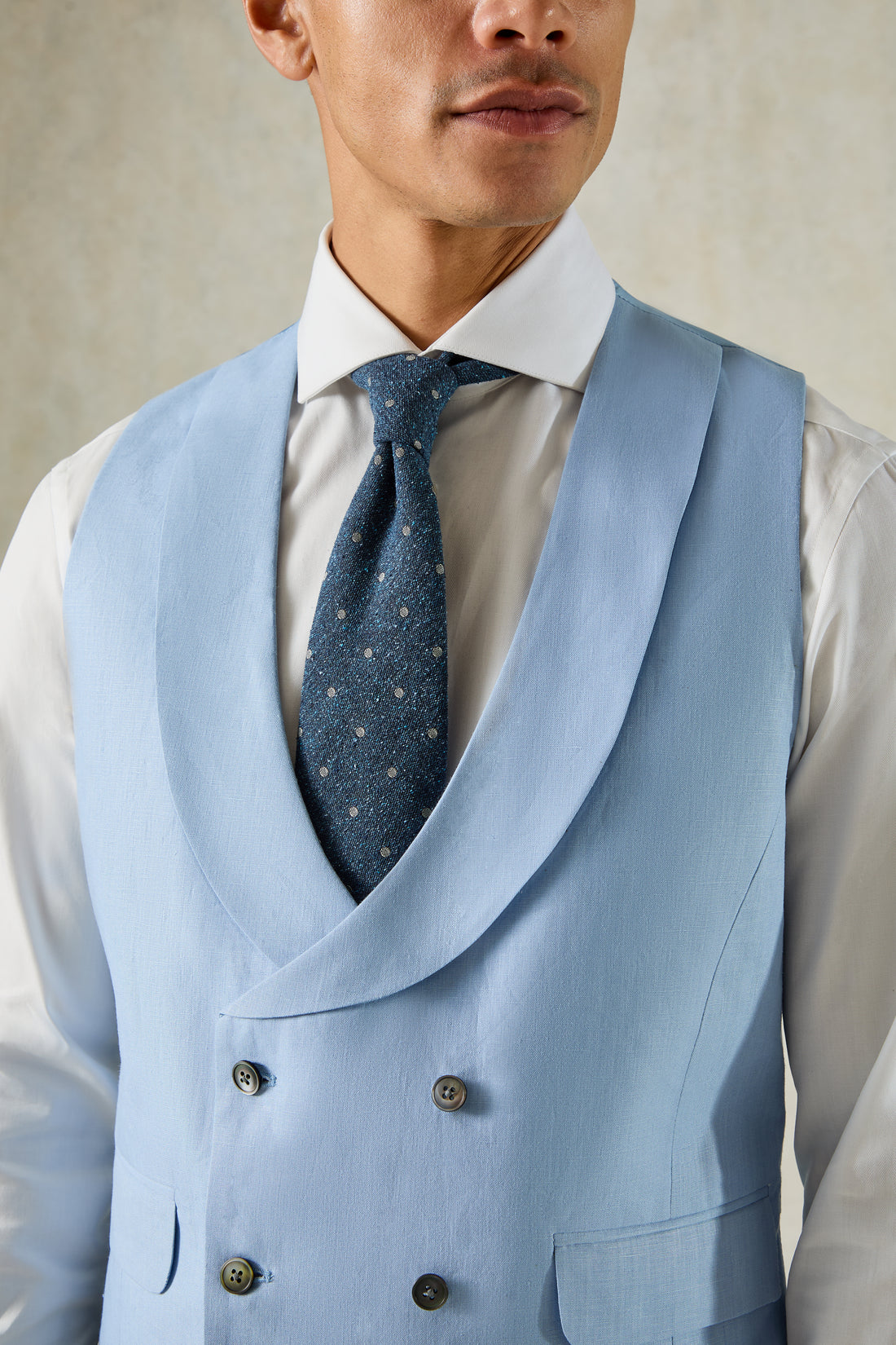Hutton Linen Double Breasted Waistcoat Blue