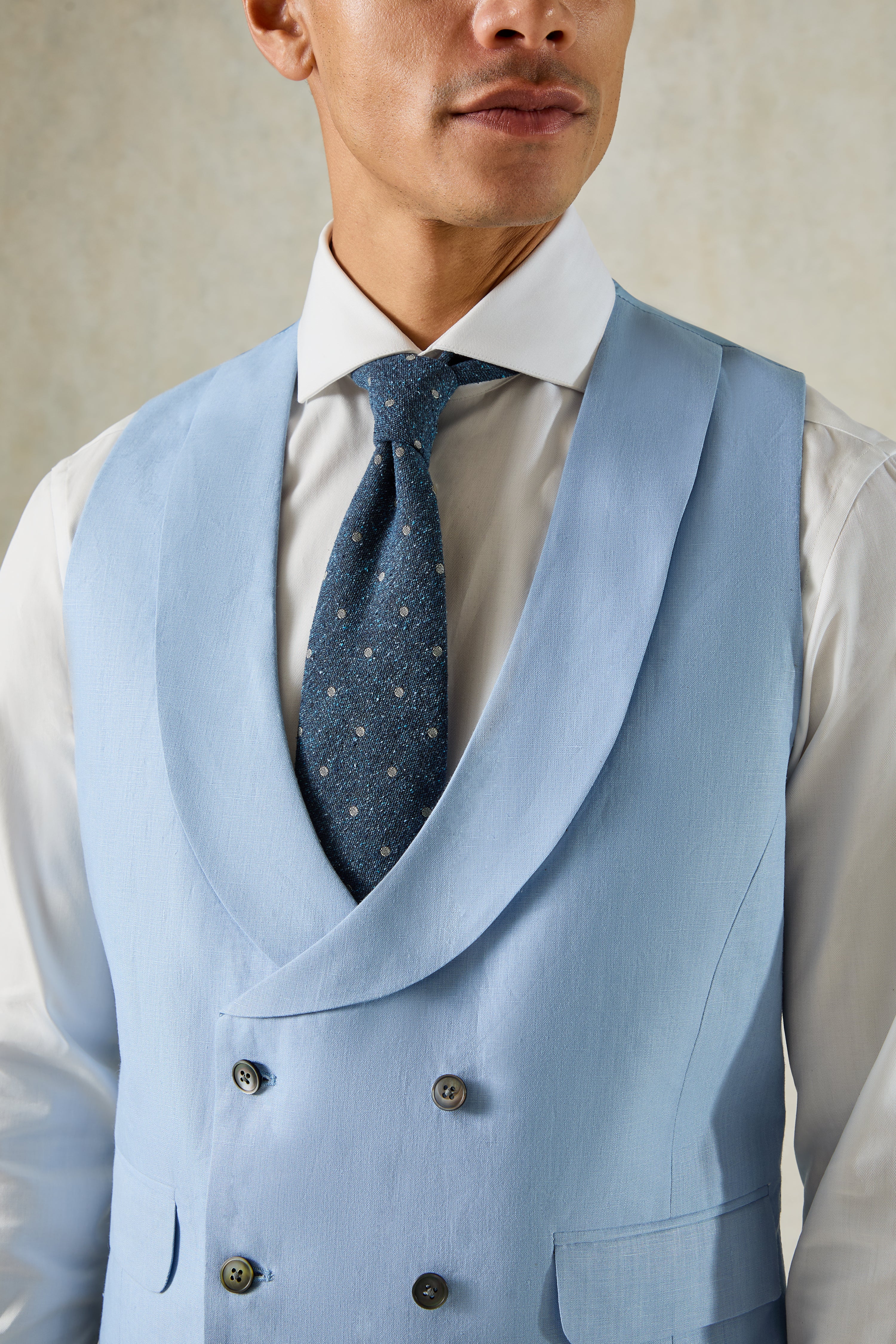 Hutton Linen Double Breasted Waistcoat Blue