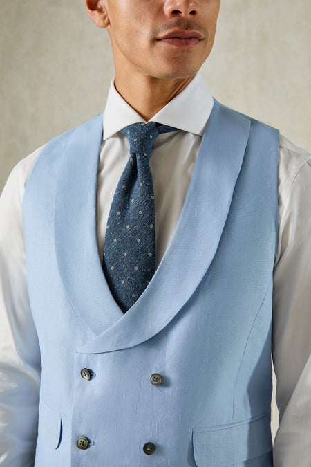 Hutton Double Breasted Waistcoat Blue Plain