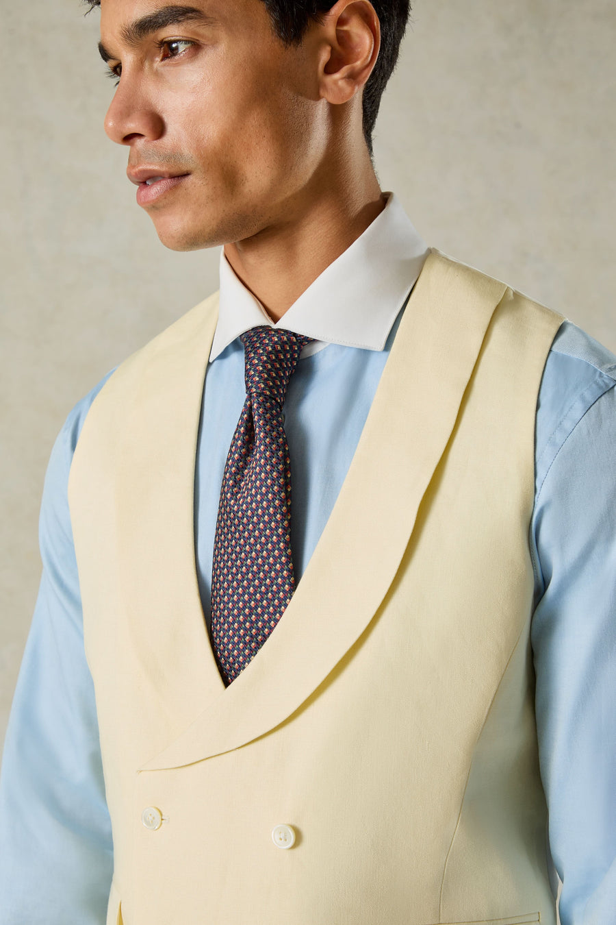 Hutton Double Breasted Waistcoat Yellow Plain