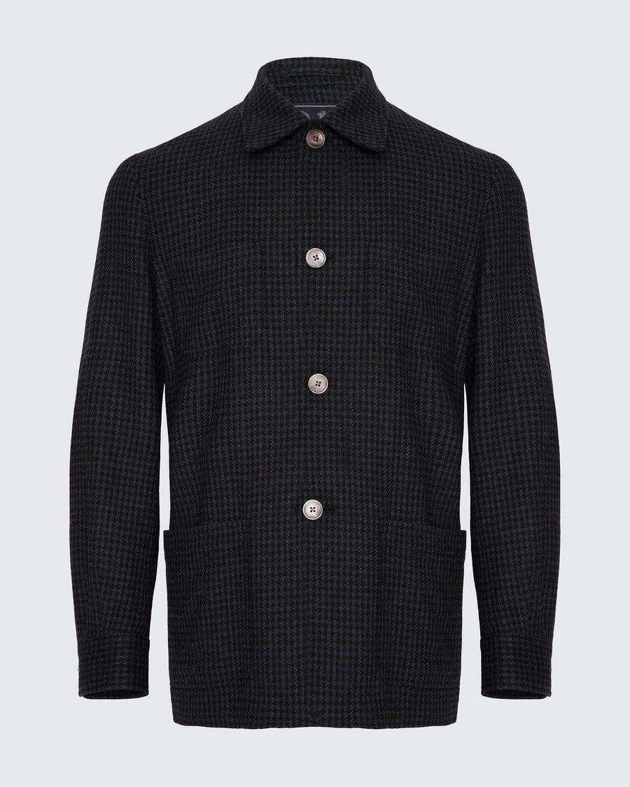 Lachlan Check Virgin Wool & Cashmere Shacket Navy
