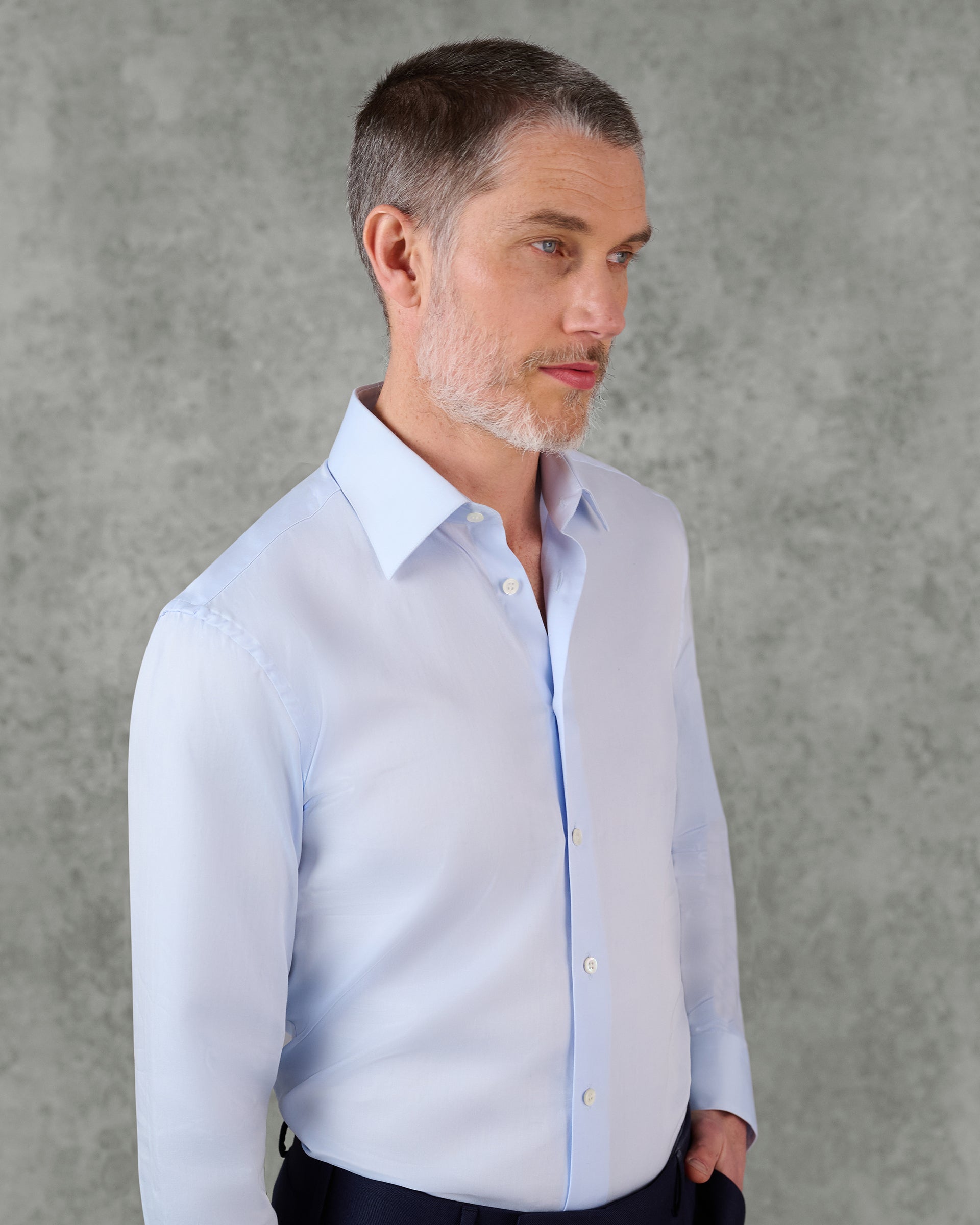Leveson Cotton Twill Single Cuff Shirt Blue