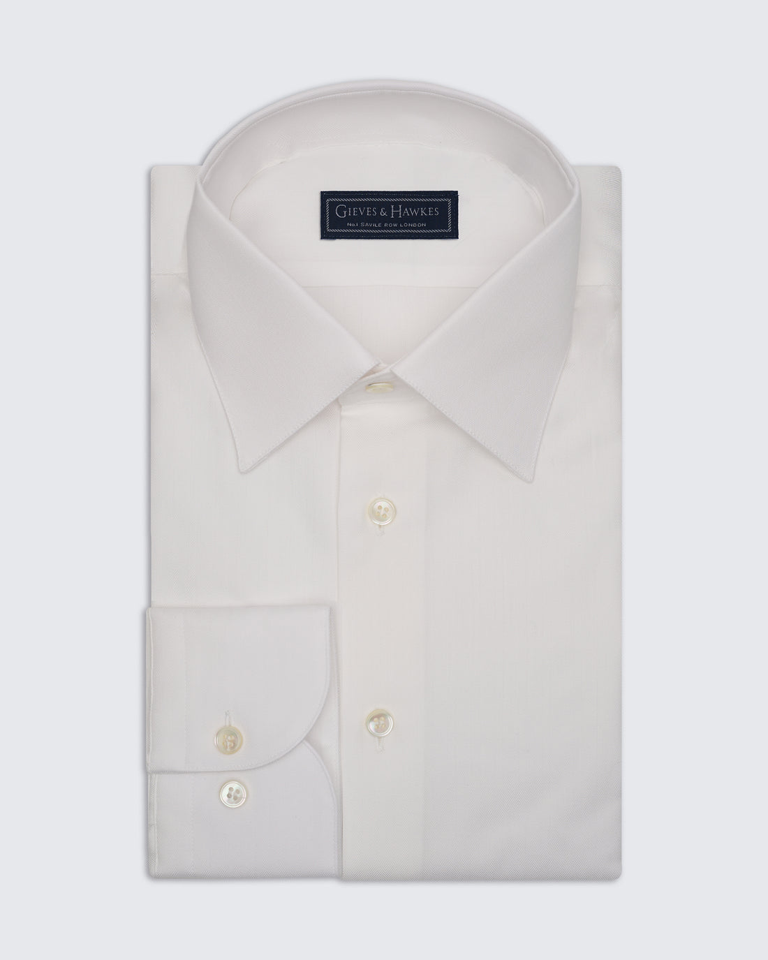 Leveson Cotton Herringbone Cuff Shirt Ecru
