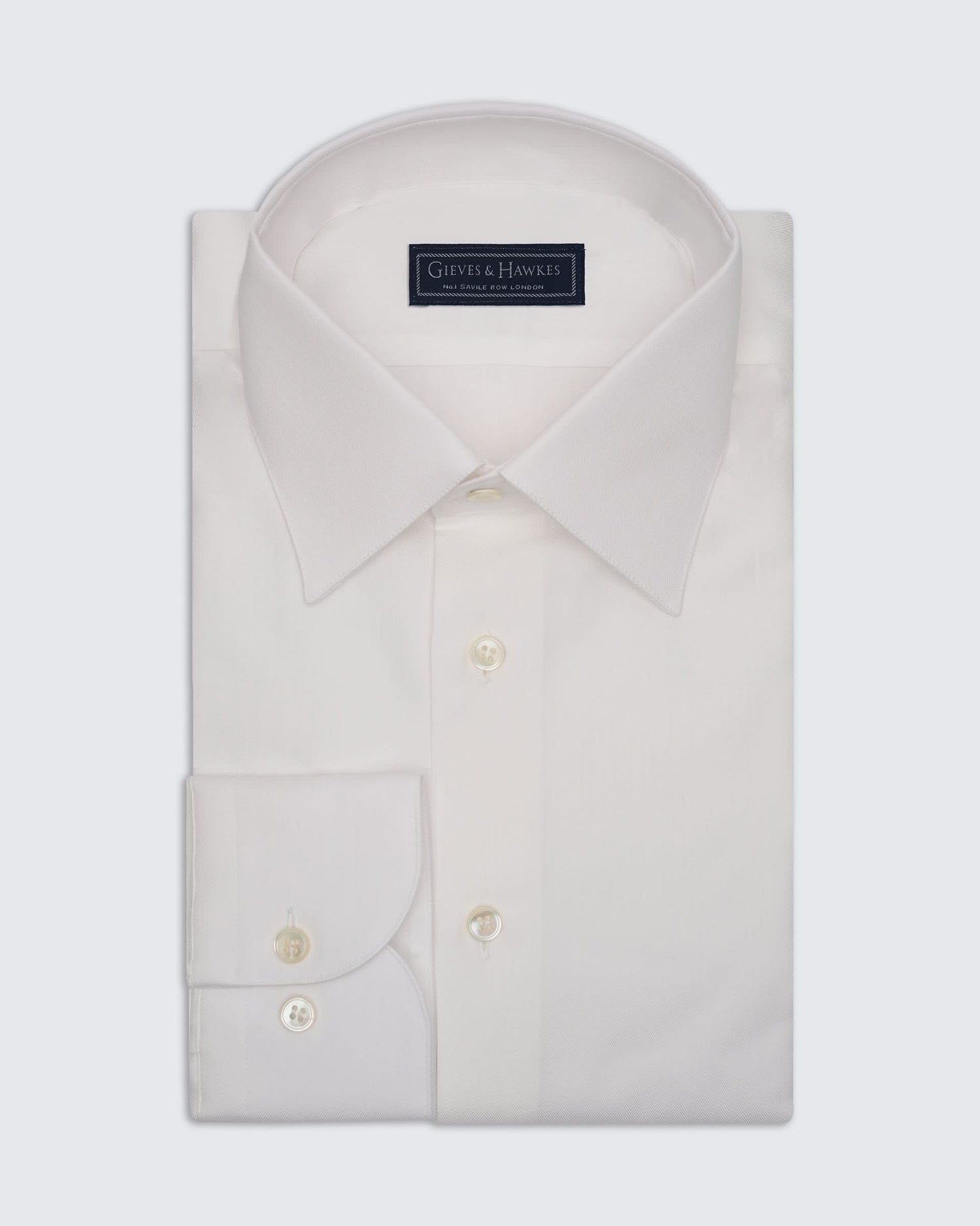 Leveson Cotton Herringbone Cuff Shirt Ecru