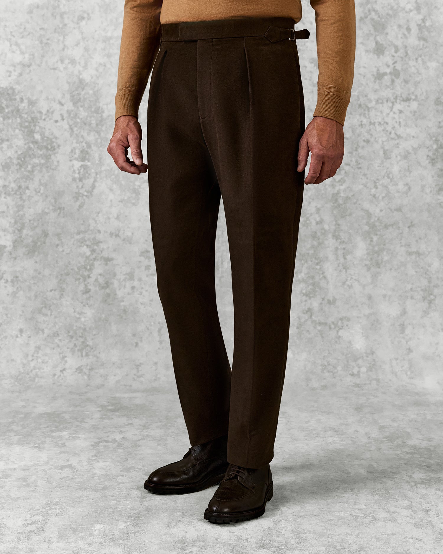 Hayter Pleated Trouser Dark Brown Moleskin
