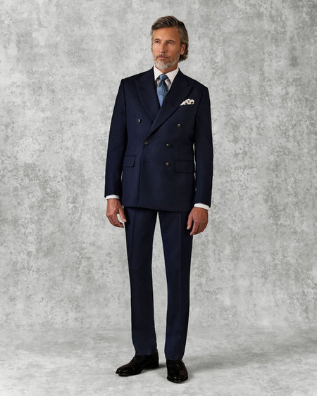 Doughty Wool Double Breasted Twill Suit Navy