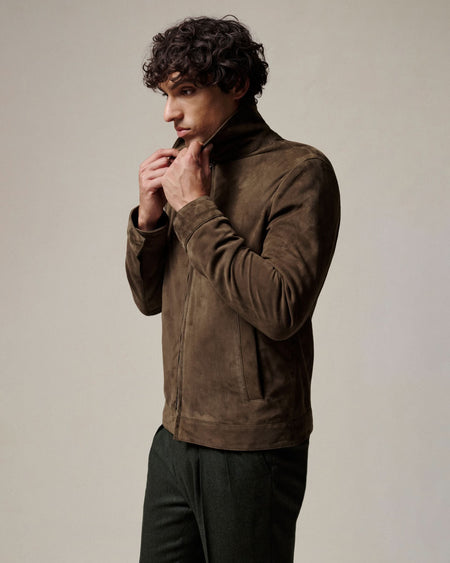 Fadden Suede Bomber Jacket Green