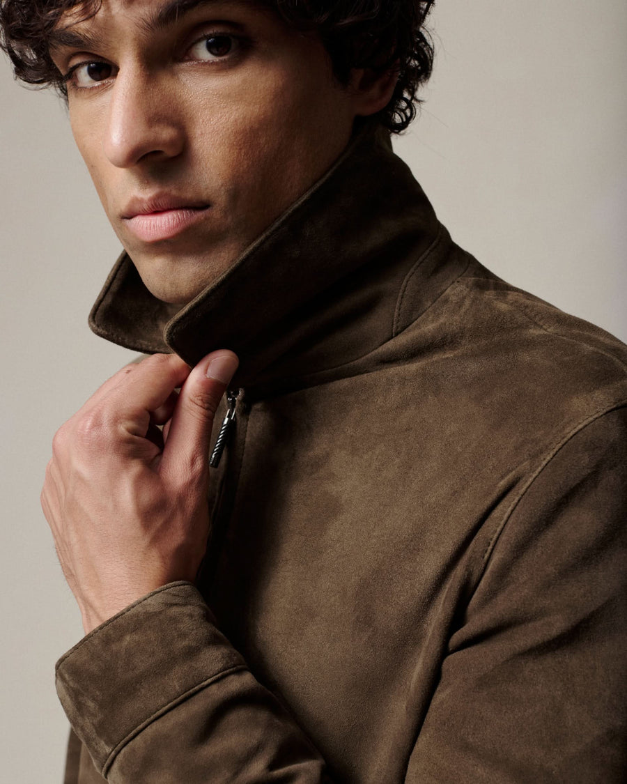 Fadden Suede Bomber Jacket Green