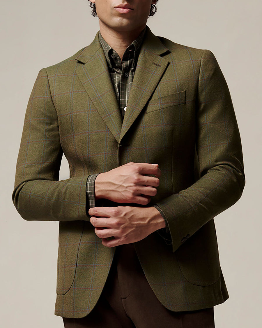 Fincastle Windowpane Wool Blazer Green