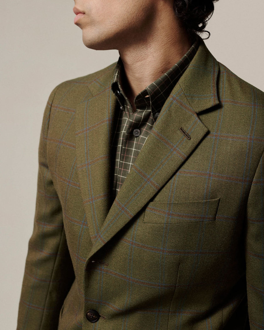 Fincastle Windowpane Wool Blazer Green