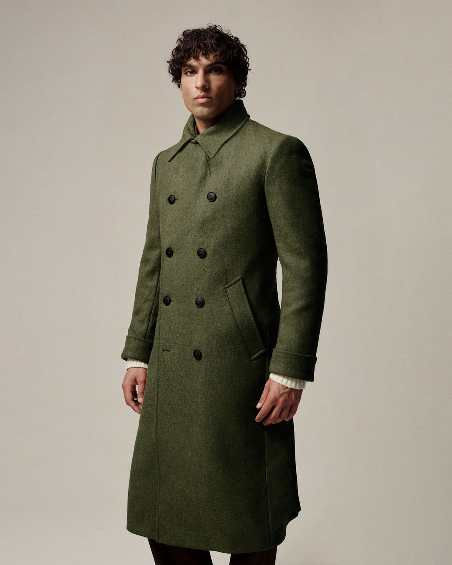 Cain Double Breasted Wool Great Coat Green