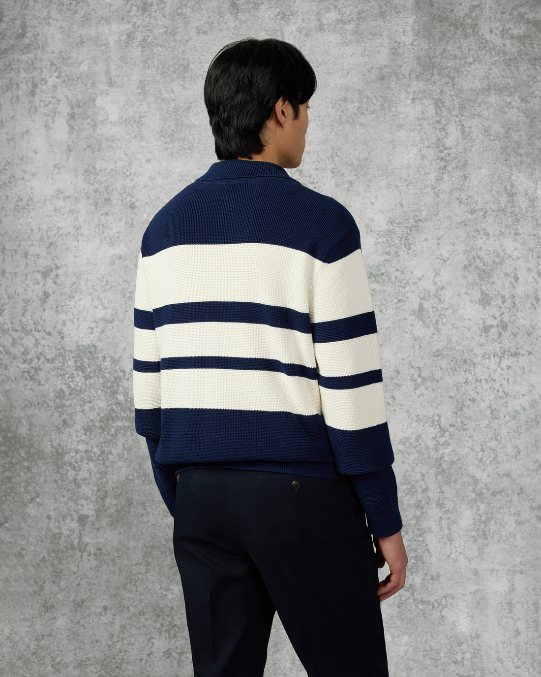 Stevens Cotton Striped Nautical Knitted Jumper Navy/White