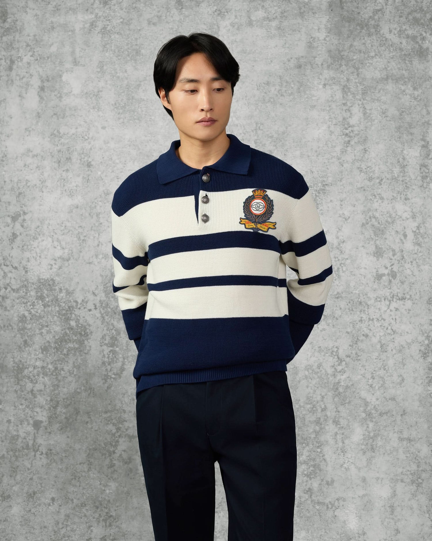 Stevens Cotton Striped Nautical Knitted Jumper Navy/White
