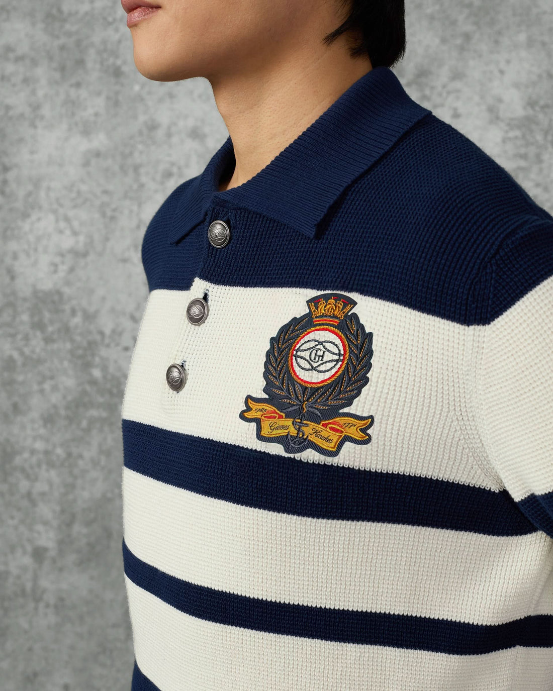 Stevens Cotton Striped Nautical Knitted Jumper Navy/White