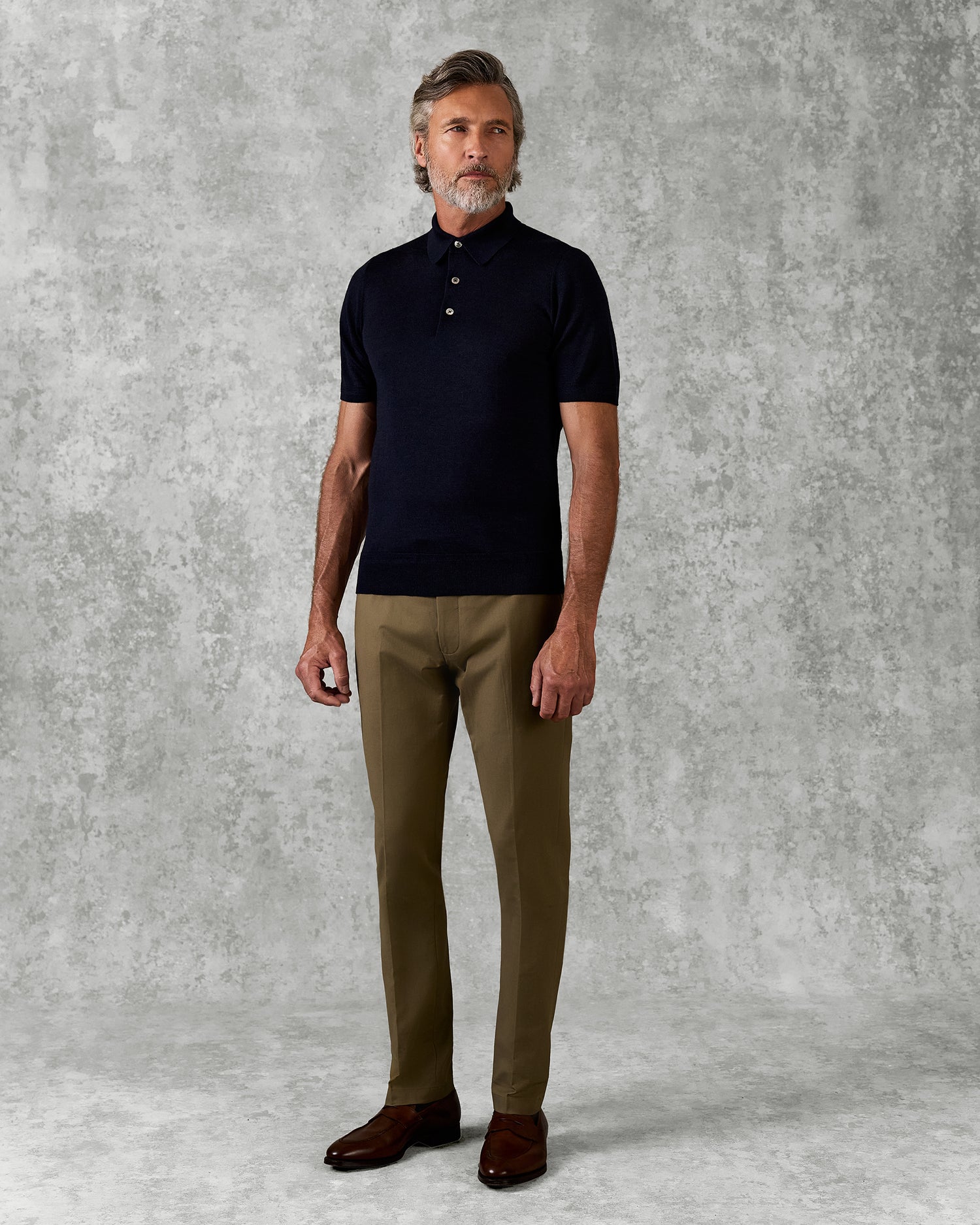 Dicken Short Sleeve Merino Wool Silk &amp; Cashmere Polo Knit Navy