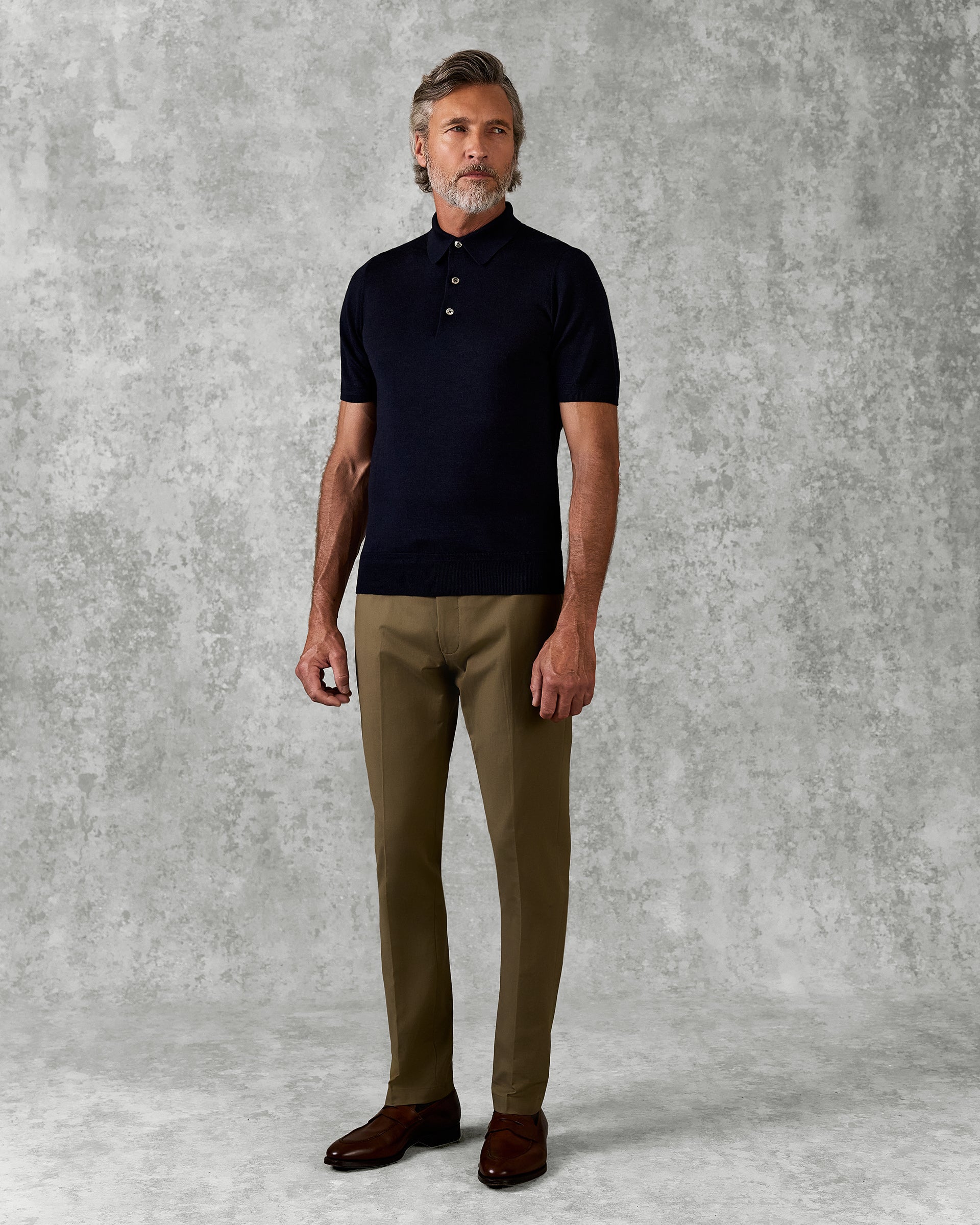 Dicken Short Sleeve Merino Wool Silk &amp; Cashmere Polo Knit Navy