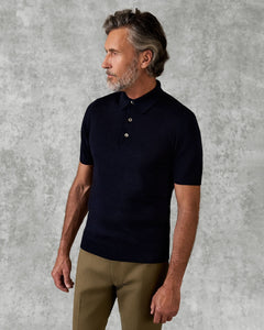 Dicken Merino Wool Silk Cashmere Polo Shirt Navy