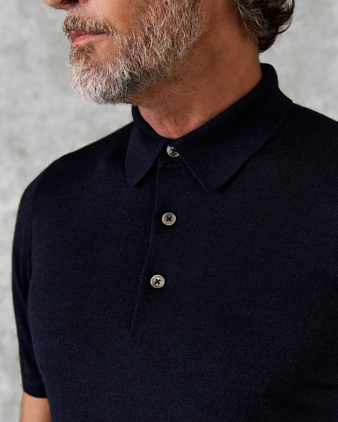 Dicken Short Sleeve Merino Wool Silk &amp; Cashmere Polo Knit Navy