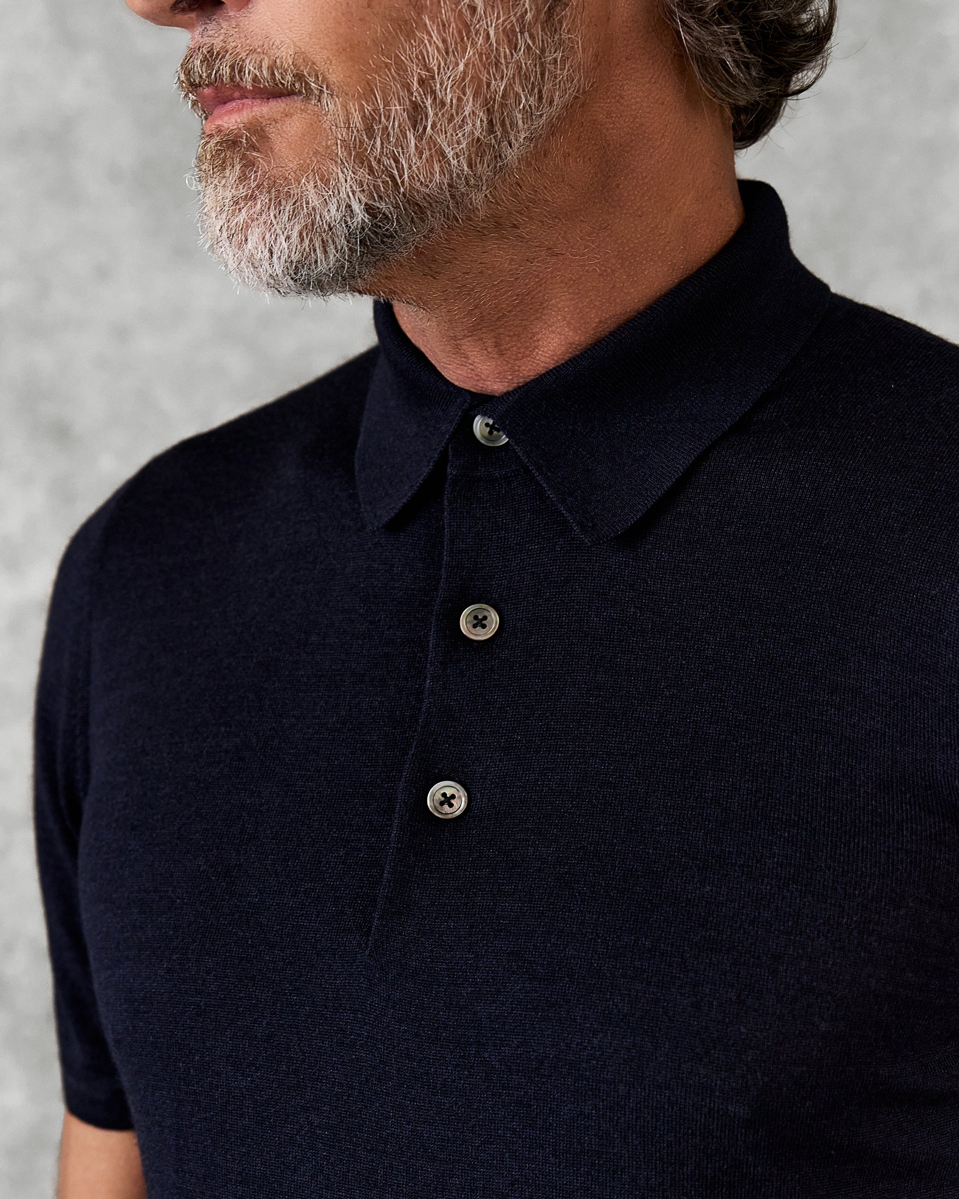 Dicken Short Sleeve Merino Wool Silk &amp; Cashmere Polo Knit Navy