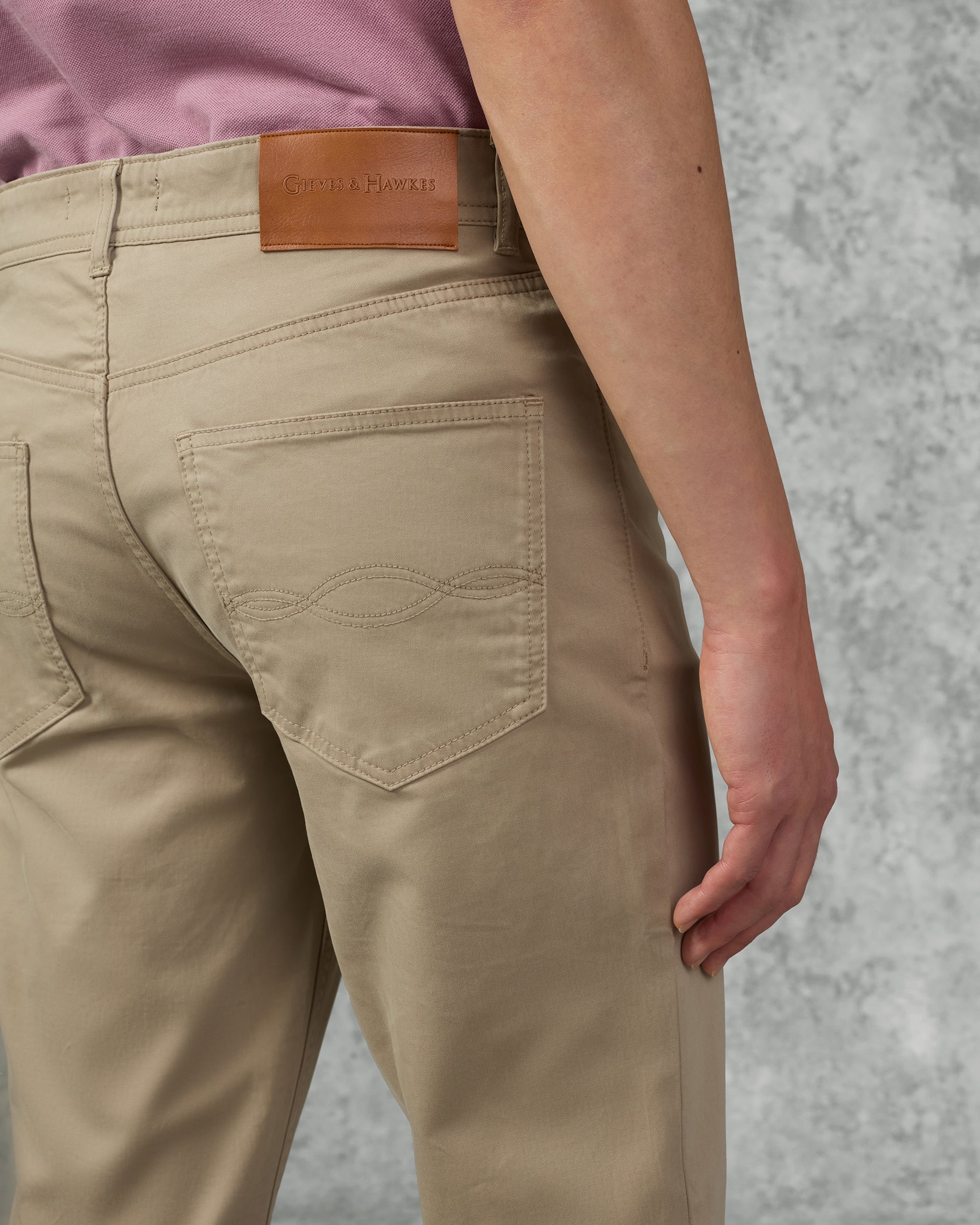 Frederick Cotton &amp; Elastane 5 Pocket Trouser Stone